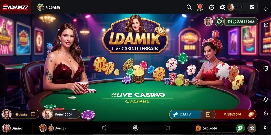 Screenshot gameplay ADAM77 menampilkan dealer langsung dalam aksi di Live Casino.